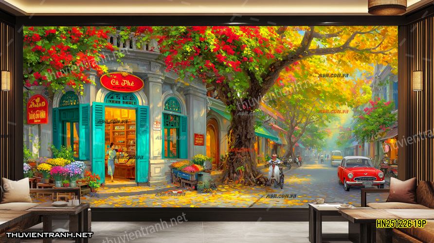 Tranh dán tường Phố cổ Hà Nội, Phố xưa - -HN251226-19P - Tranh tường chất lượng cao